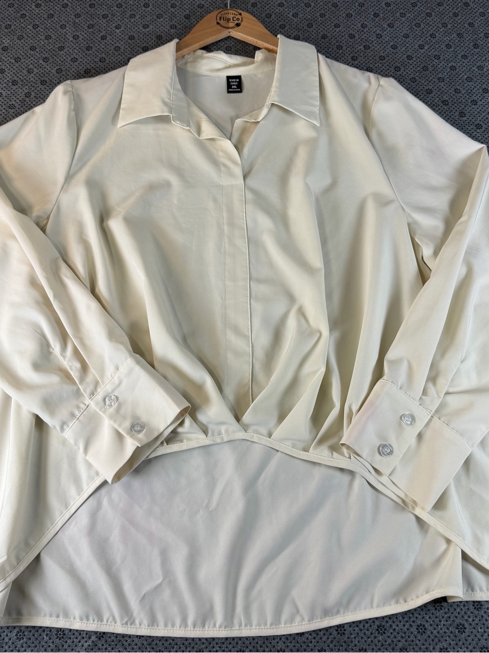SHEIN Cream Hi Low V Neck Blouse